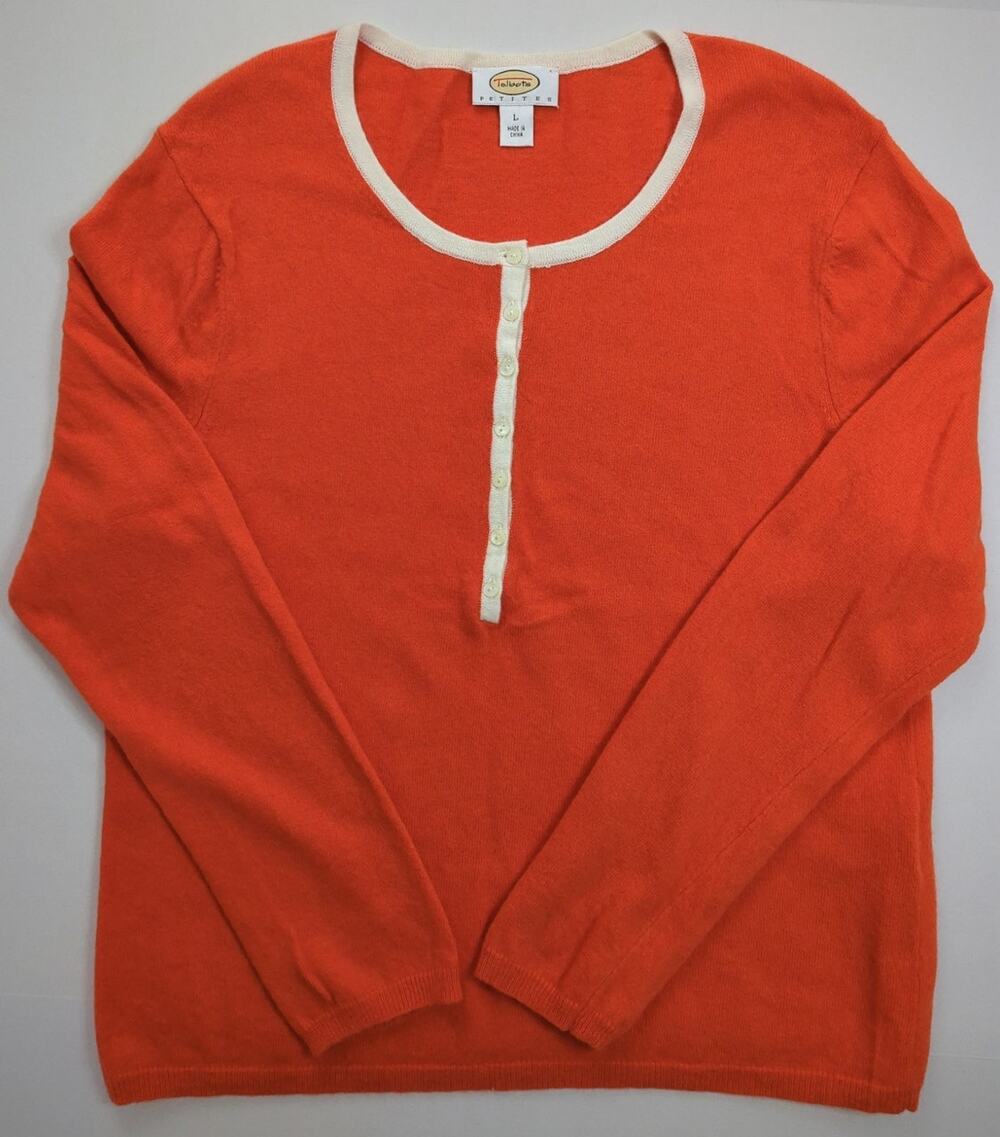 Talbots Petites Orange Cream Half Button Lambswool Angora Cashmere Sweater Large